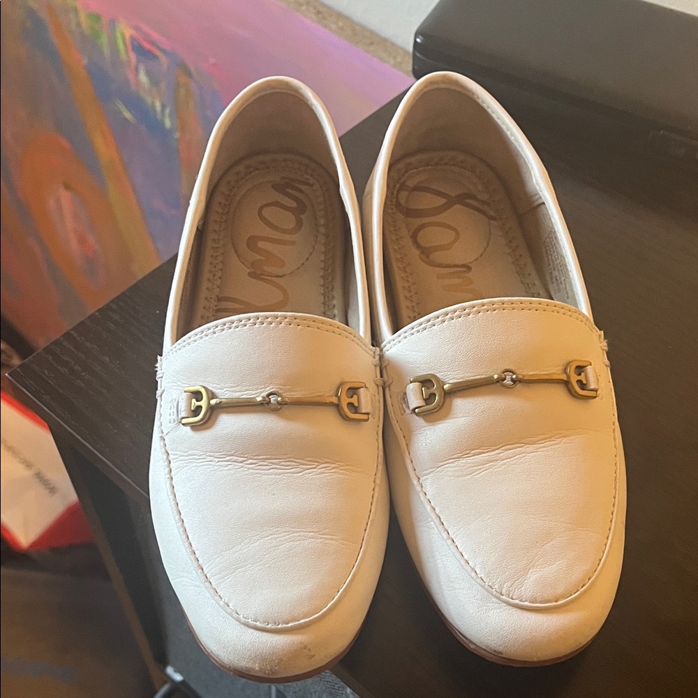 Girls Sam Edelman Cream Loafers with Gold Accents